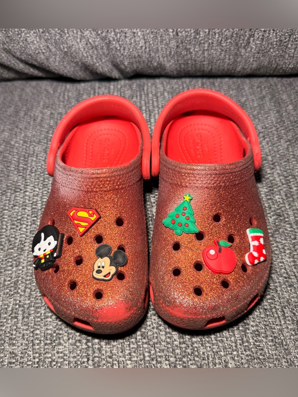 Crocs Red Glitter Classic Sandal slip on shoes kids size C10